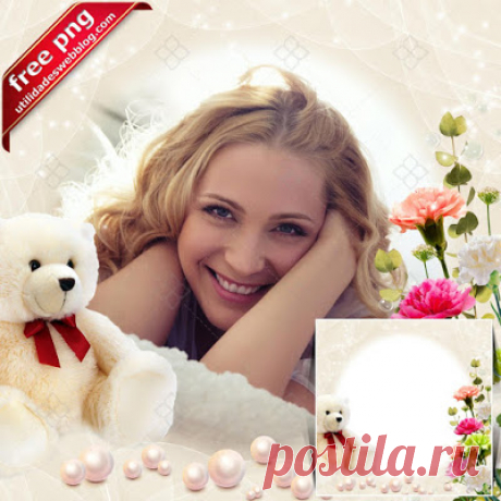 Tierno marco para fotos para con osito de peluche | Marcos y Recursos
