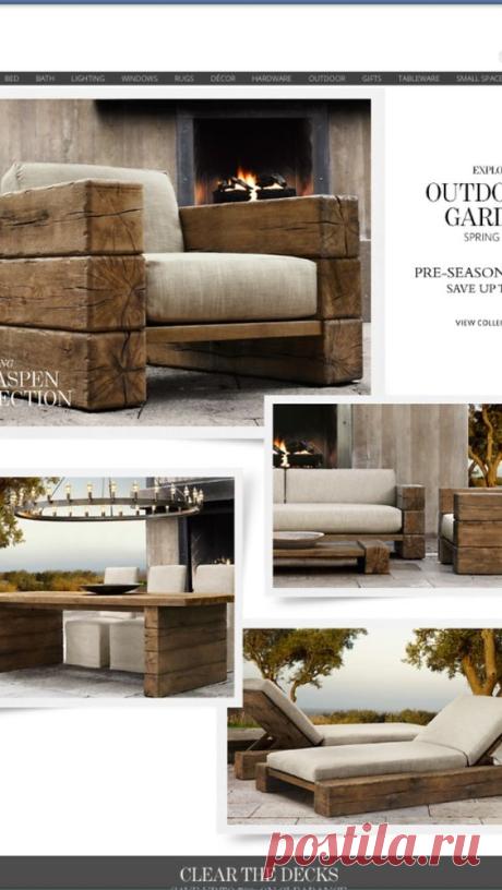 (1) Outdoor furniture from restoration hardware, but I have a handy hubby that I may put to work! | paletes e caixas de madeira