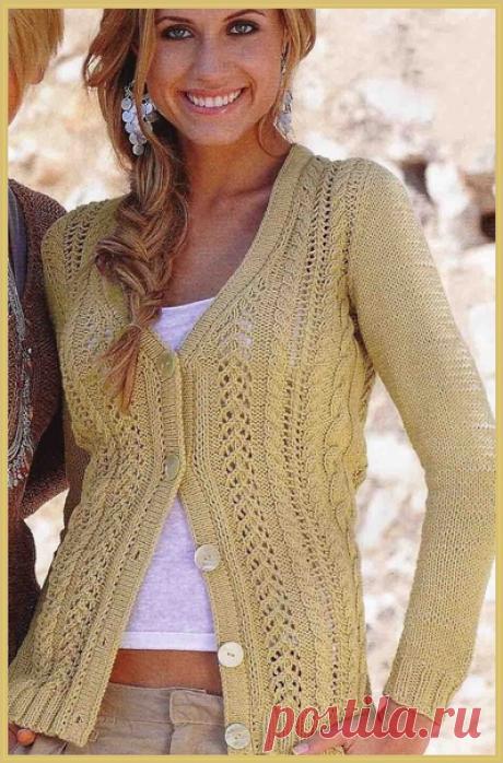 Жакет песочного цвета с ажурными узорами
#knitting #вязание_спицами #жакеты_спицами