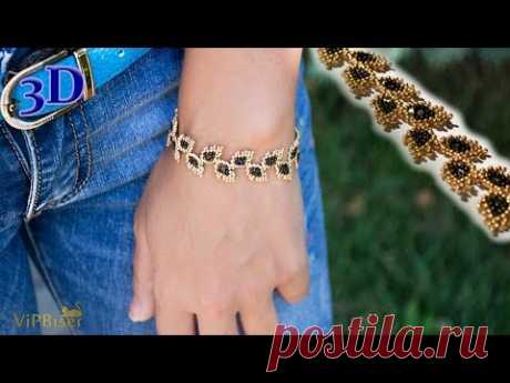 Beaded Bracelet Gold Leaves. 3D Beading Tutorial
