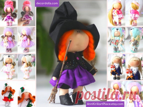 Halloween Baby Doll, Small Original Witch Doll, Sweet Gift Doll, Handmade Tilda Doll, Interior Decor Doll, Art Rag Soft Doll by Natalia Pe Hello, dear visitors!  This is handmade textile doll created by Master Natalia Pe (Moscow, Russia). Doll is made by Order Order processing time is 7 - 10 calendar days.  All dolls stated on the photo are made by artist Natalia Pe. You can find them in our shop searching by artist name: