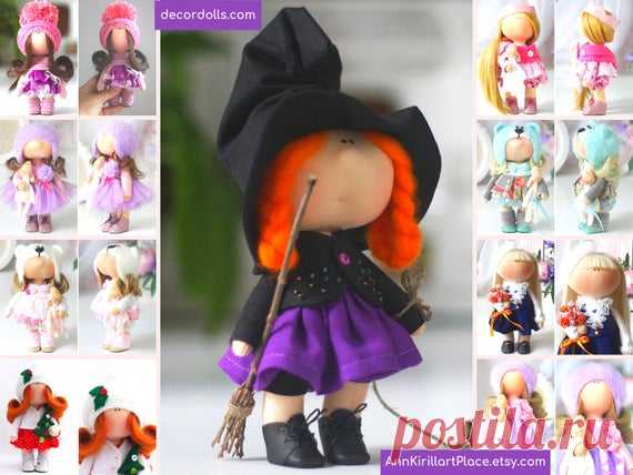Halloween Baby Doll, Small Original Witch Doll, Sweet Gift Doll, Handmade Tilda Doll, Interior Decor Doll, Art Rag Soft Doll by Natalia Pe Hello, dear visitors!  This is handmade textile doll created by Master Natalia Pe (Moscow, Russia). Doll is made by Order Order processing time is 7 - 10 calendar days.  All dolls stated on the photo are made by artist Natalia Pe. You can find them in our shop searching by artist name: