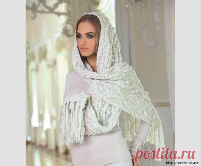 Шарф-капюшон вязаный спицами