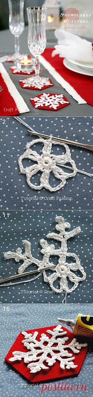 Crochet | Snowflakes Coasters | Free Pattern &amp; Tutorial at CraftPassion.com - Part 2
