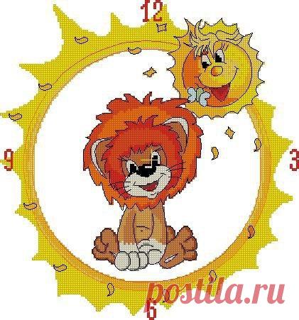 Вышивка детские Часы-львенок .Схема вышивки детских часов |