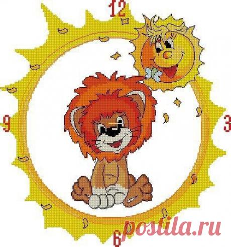 Вышивка детские Часы-львенок .Схема вышивки детских часов |
