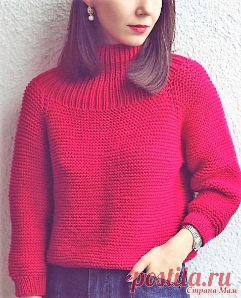 Свитер регланом сверху. Спицы, Пряжа Lana Grossa - Cashseta. В 50 гр-100м. Состав: 15% шёлк, 15% кашемир, 30% полиамид, 40% модал. Спицы 4,5. Образец: основной узор - изнаночная гладь. В 10 см-23 петли=в 1 см - 2,3 п.