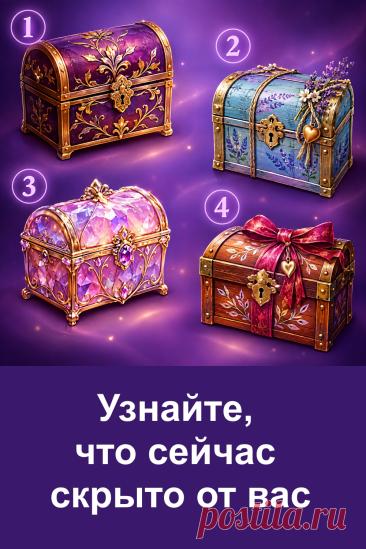 Иногда самое интересное находится не перед глазами, а словно прячется за закрытой дверцей. На картинке четыре необычных сундучка, и каждый связан со своей тайной. Не спешите пролистывать изображение. Рассмотрите все четыре варианта, обратите внимание на детали, цвет и тот сундучок, который особенно привлёк ваше внимание. В статье вас ждёт подробное толкование каждого варианта. Возможно, именно здесь найдётся ответ на вопрос, который давно не даёт вам покоя.