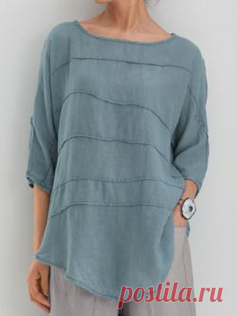 fr.rikkishop 1 Vert Gris Vin Bleu Femmes Tops Col Rond Décontracté Polyester Quotidien Tops – RIKKISHOP