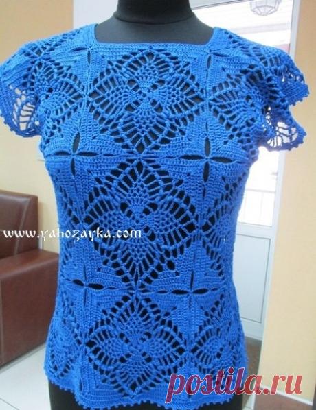 Синий топ из мотивов. Летний топ вязаный крючком из квадратных мотивов Синий топ из мотивов. Летний топ вязаный крючком из квадратных мотивов