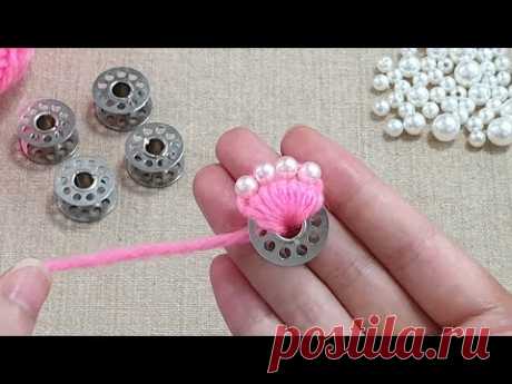 Super Easy Flower Making Idea with Woolen - Amazing Hand Embroidery Flower Design Trick -Sewing Hack