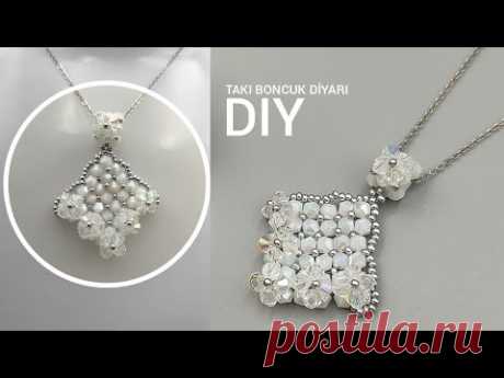 Beyaz kristalden şık kolye yapımı //White Crystal Necklace. How to make Beaded Jewelry Tutorial. DİY