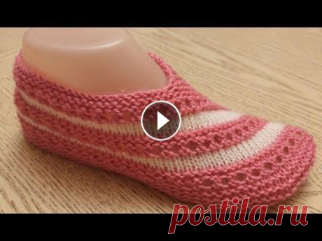 Тапочки-следки на двух спицах  № 46 . ОДНИМ ПОЛОТНОМ!!! Спицы № 3,5; пряжа акрил 100% (320м/100г); подошва 22-23 см. Подпишитесь на новый канал!!!...