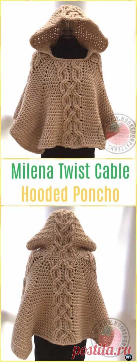 Milena Twist Cable Hooded Poncho Pattern by HookedoPatterns - Crochet Women Capes & Poncho Patterns