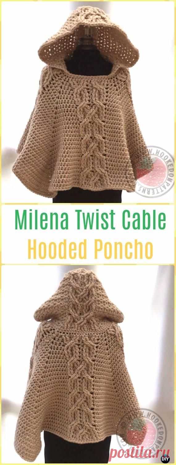 Milena Twist Cable Hooded Poncho Pattern by HookedoPatterns - Crochet Women Capes & Poncho Patterns