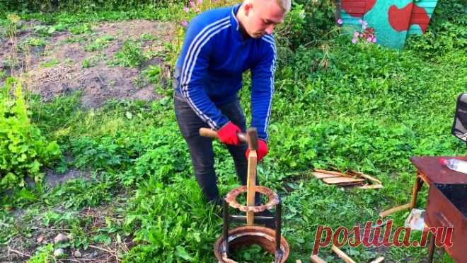 Стойка для колки дров молотком из старого автомобильного диска