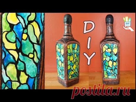 Имитация витража. Декор бутылки [diy]