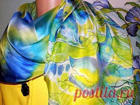 Stole &quot;Blue Iris&quot; in the technique of cold batik - Fair Masters - handmade, handmade