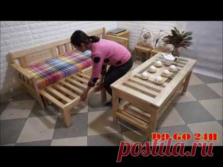 Bộ Bàn Ghế Phòng Khách Kết Hợp Giường Rút Thông Minh