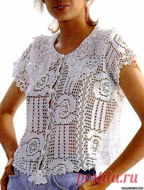 Кофточка, связанная крючком филейным узором. Схемы. / liveinternet.ru