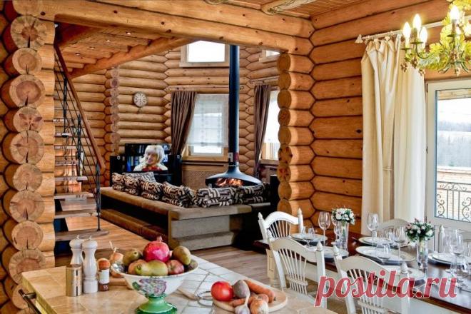 Дизайн гостиной деревянного дома фото