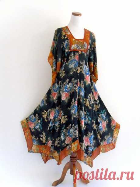Boho HippIe FestiVaL fLuTTer ScarF EmpIre GYpSy MaXi Gown DreSs . XS . small…
