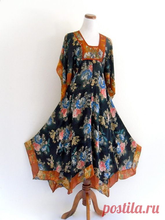 Boho HippIe FestiVaL fLuTTer ScarF EmpIre GYpSy MaXi Gown DreSs . XS . small…