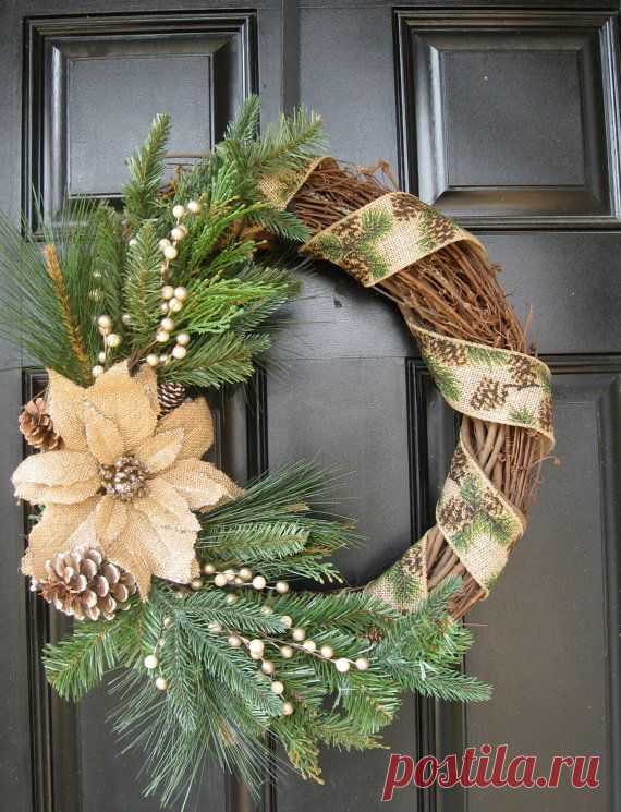 Rustic Evergreen and Burlap Christmas Wreath