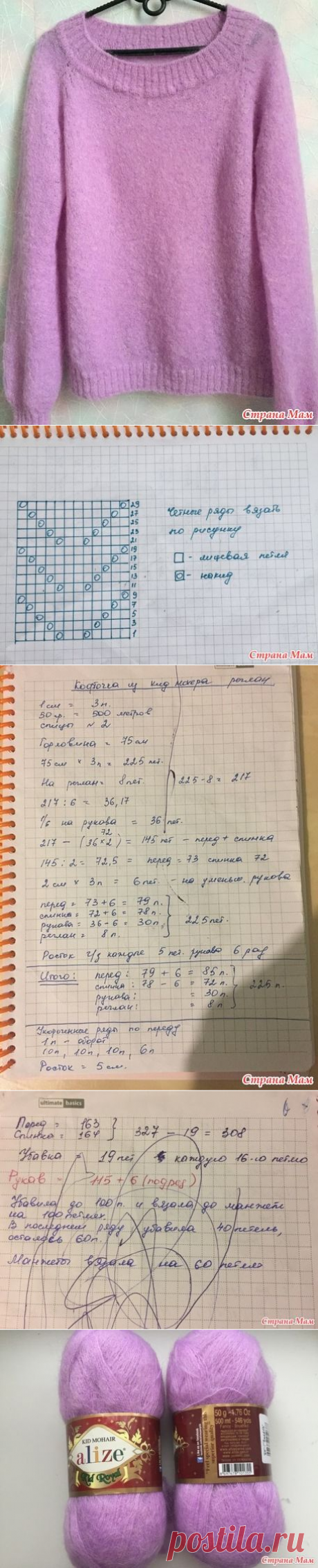 . Пуловер из кидмохера регланом сверху - Страна Мам