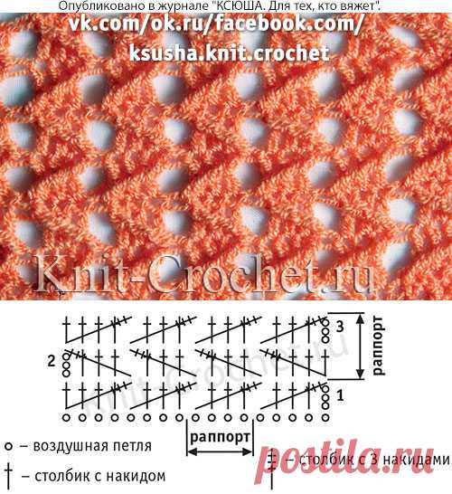 Ажурный узор для вязания крючком.