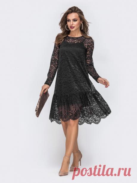 Платье из гипюра с воланом по низу чёрное 42889 – купить в Киеве, Украине в розницу | цены интернет-магазина Dressa