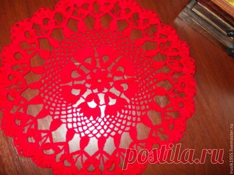 Купить Салфетка красная - ярко-красный, салфетка, салфетка крючком, ажурная салфетка, вязаная салфетка