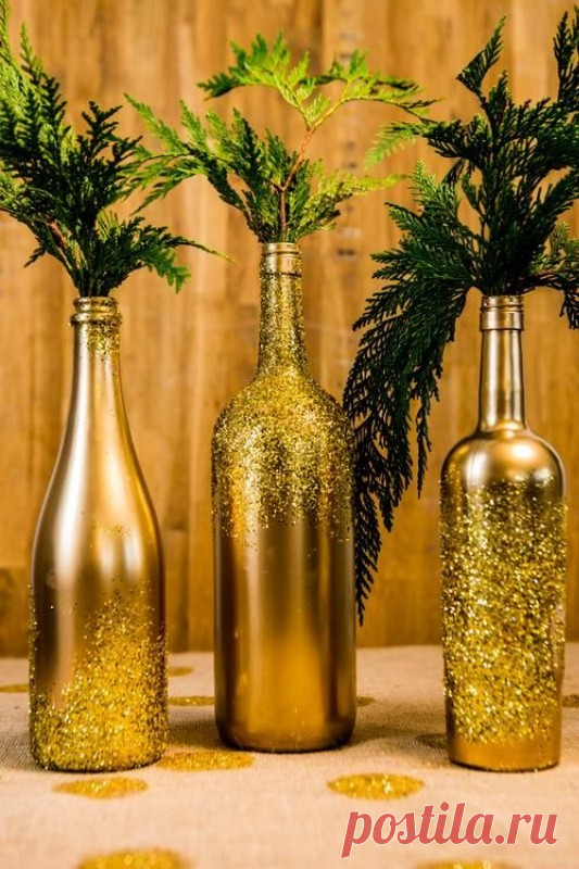 Бутылки с глиттеровым декором - Домашний hand-made