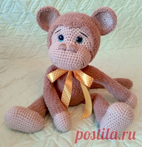 PDF Обезьянка крючком. FREE crochet pattern; Аmigurumi animal patterns. Амигуруми схемы и описания на русском. Вязаные игрушки и поделки своими руками #amimore - Обезьяна из плюшевой пряжи, большая обезьянка, мартышка.