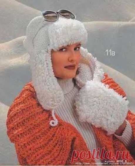 ВЯЖЕМ СПИЦАМИ МОДНЫЕ В ЭТОМ СЕЗОНЕ ШАПКИ УШАНКИ С МЕХОМ