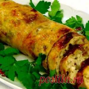 Самый вкусный куриный рулет с грибами и печенью