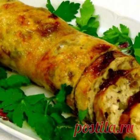 Самый вкусный куриный рулет с грибами и печенью