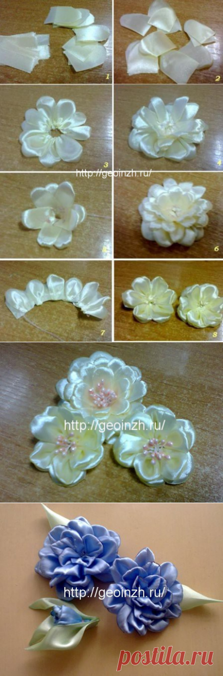 Как делать цветы из узких лент