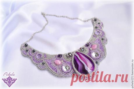 Купить Колье &quot;Ночная сирень&quot; с гематитами и агатом - фиолетовый, сиреневый, лиловый, сирень, серебро, серебряный