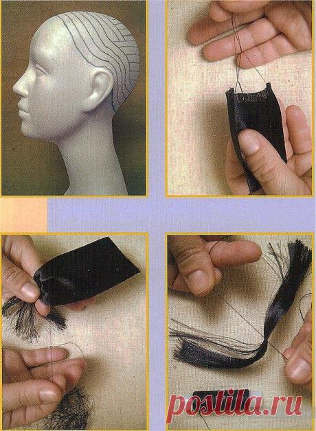 Волосы для куклы из атласных лент, мастер класс