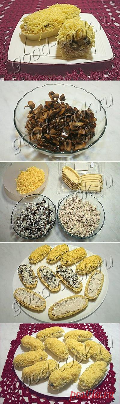 Хорошая кухня - легкий салат с курицей и грибами в тарталетках. Кулинарная книга рецептов. Салаты, выпечка.