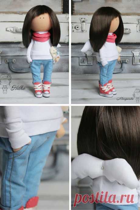 Teen doll handmade blue brunette colors Fabric doll Home doll | Etsy