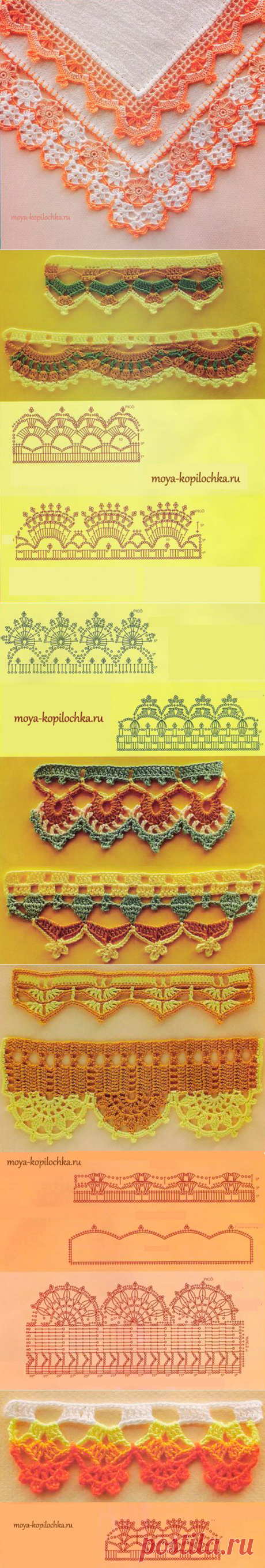 42 ОБРАЗЦА ВЯЗАНОГО КРУЖЕВА ДЛЯ ОТДЕЛКИ КРАЯ ИЗДЕЛИЯ СО СХЕМАМИ
