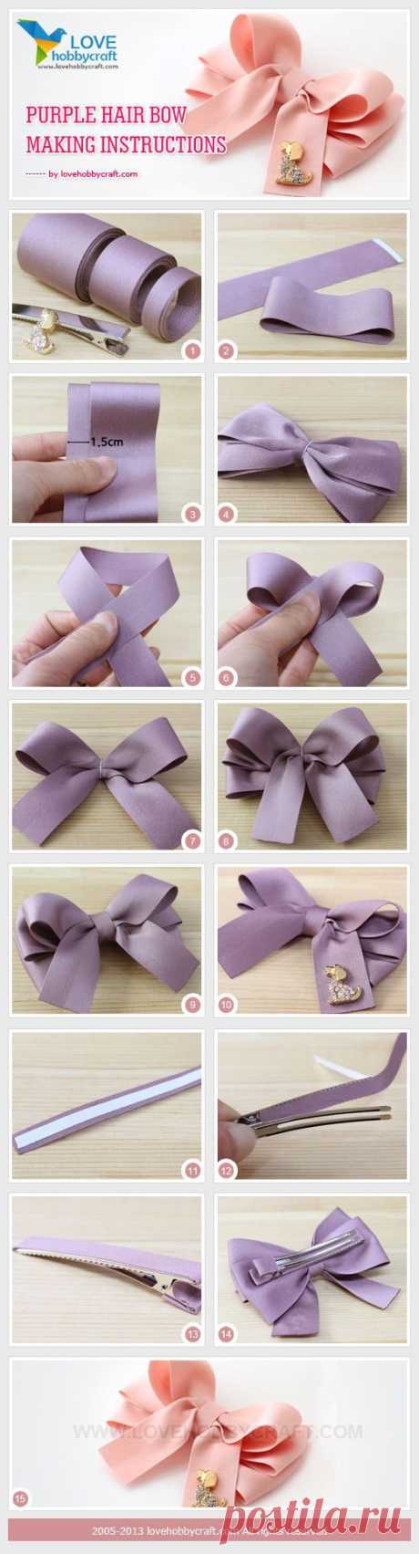 Purple hair bow making instructions | Заколочки