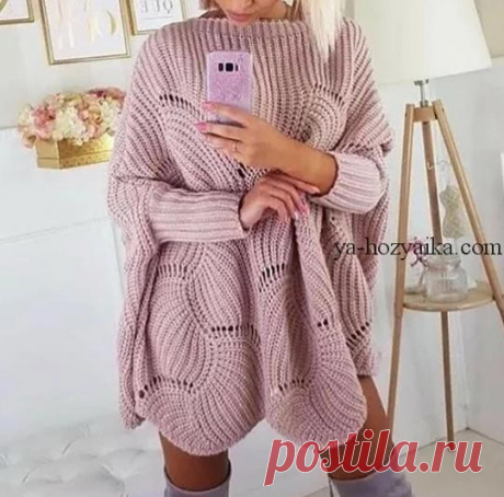Платье оверсайз спицами с описанием. Модное платье спицами осень 2021