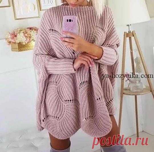 Платье оверсайз спицами с описанием. Модное платье спицами осень 2021
