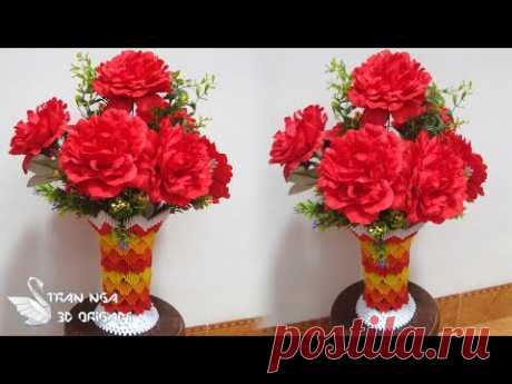Paper Flower Vase Tutorial , 3d origami vase 20 tutorial | como hacer florero de papel - YouTube