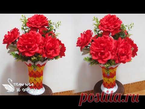 Paper Flower Vase Tutorial , 3d origami vase 20 tutorial | como hacer florero de papel - YouTube