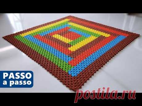 Tapete quadrado em crochê, MODELO MOSAICO DE CORES passo a passo