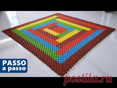 Tapete quadrado em crochê, MODELO MOSAICO DE CORES passo a passo